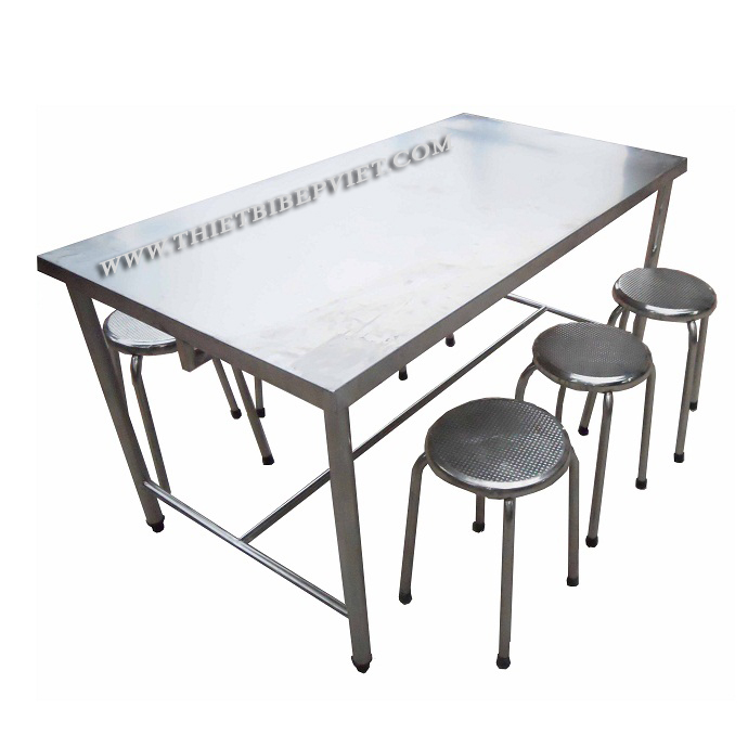 Bàn ăn vuông chất liệu inox sus 304 KT: 1320x800x745
